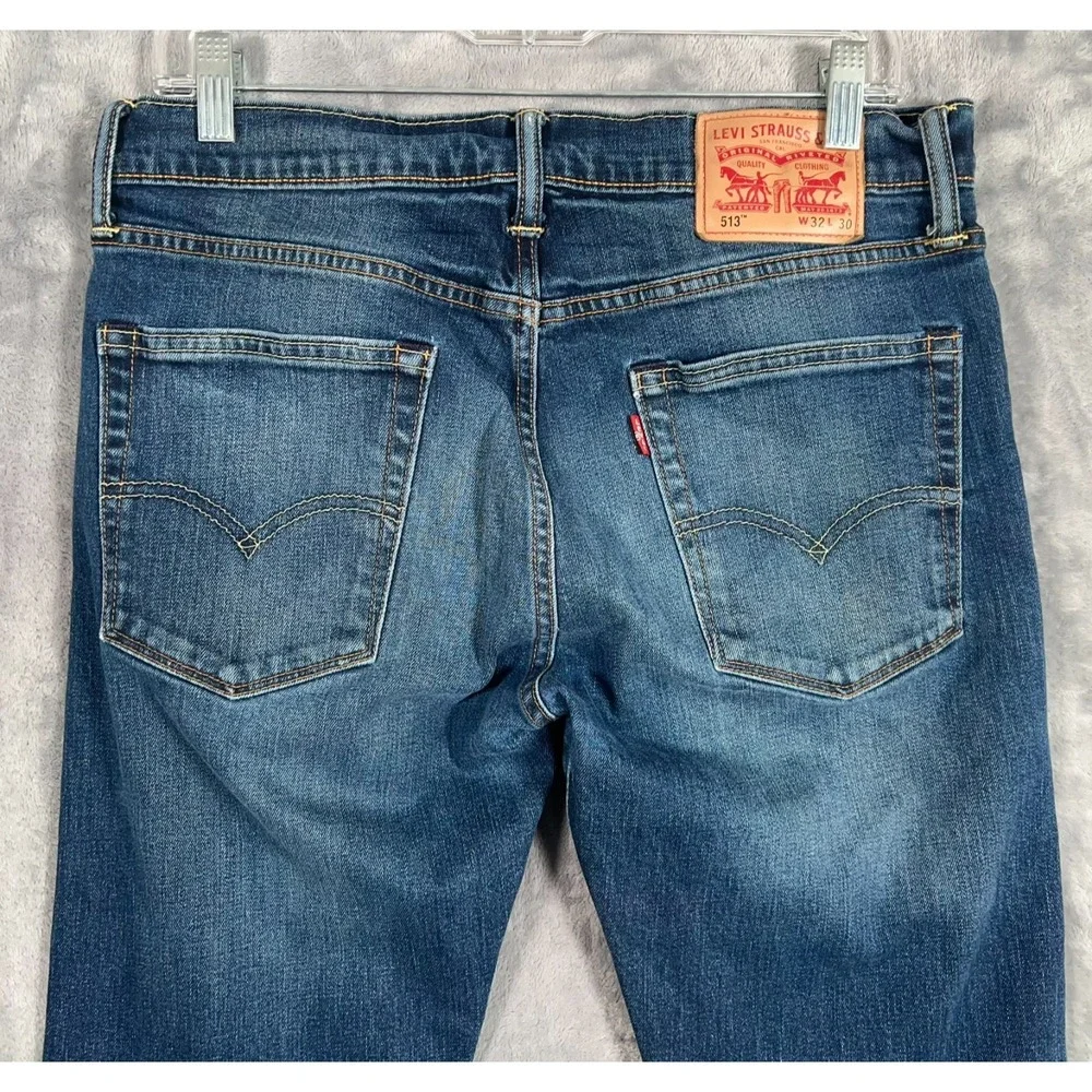 Levis 513 Slim Straight Fit Jeans Mens 32x30 Blue Denim Stretch Low Rise